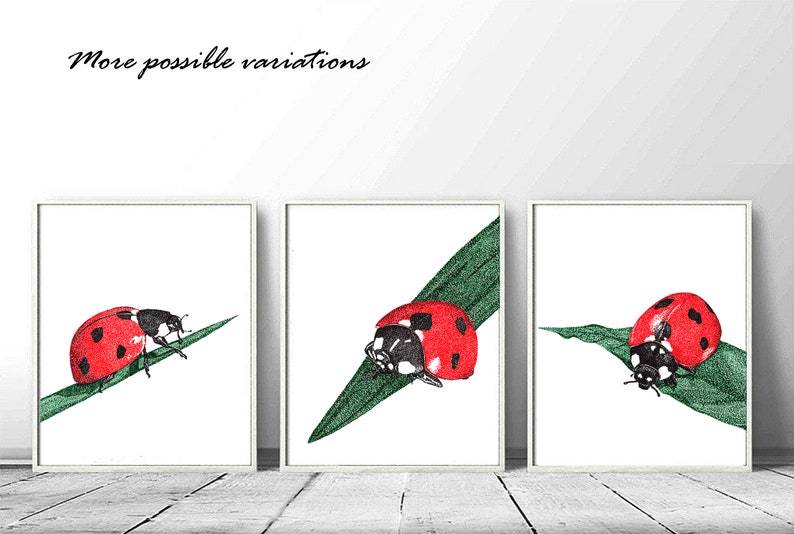Set of 3 Instant Art Prints for Nursery Wall Decor, Ladybug ...