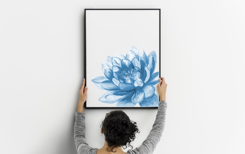 Azure Blue Lotus Flower Art Print for Yoga Studio Wall Decor - Etsy