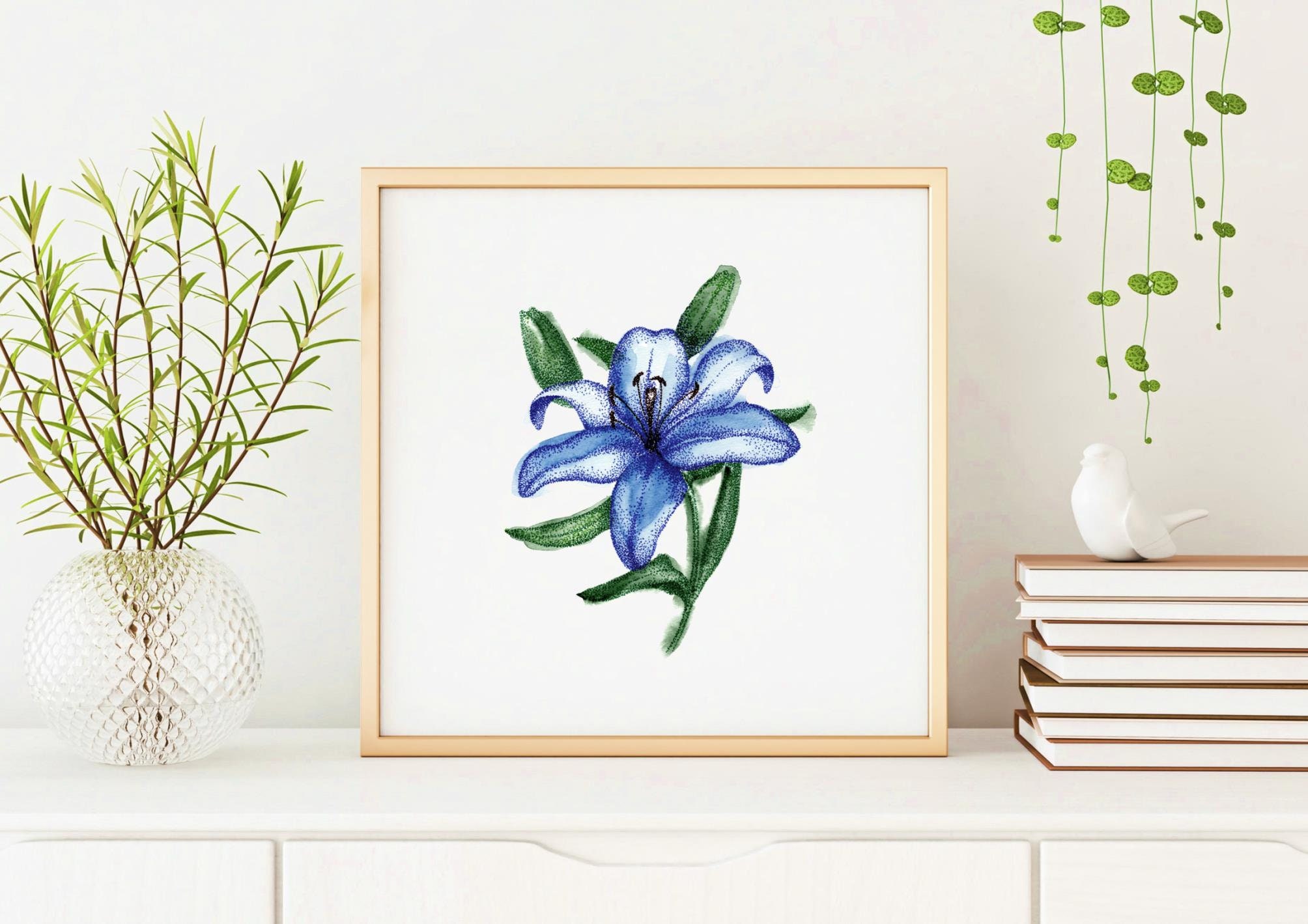 Blue Lily Flower Printable Wall Art, Minimalist Watercolor Flowers as  Mothers Day Gift - Etsy New Zealand, image size:2008x1419