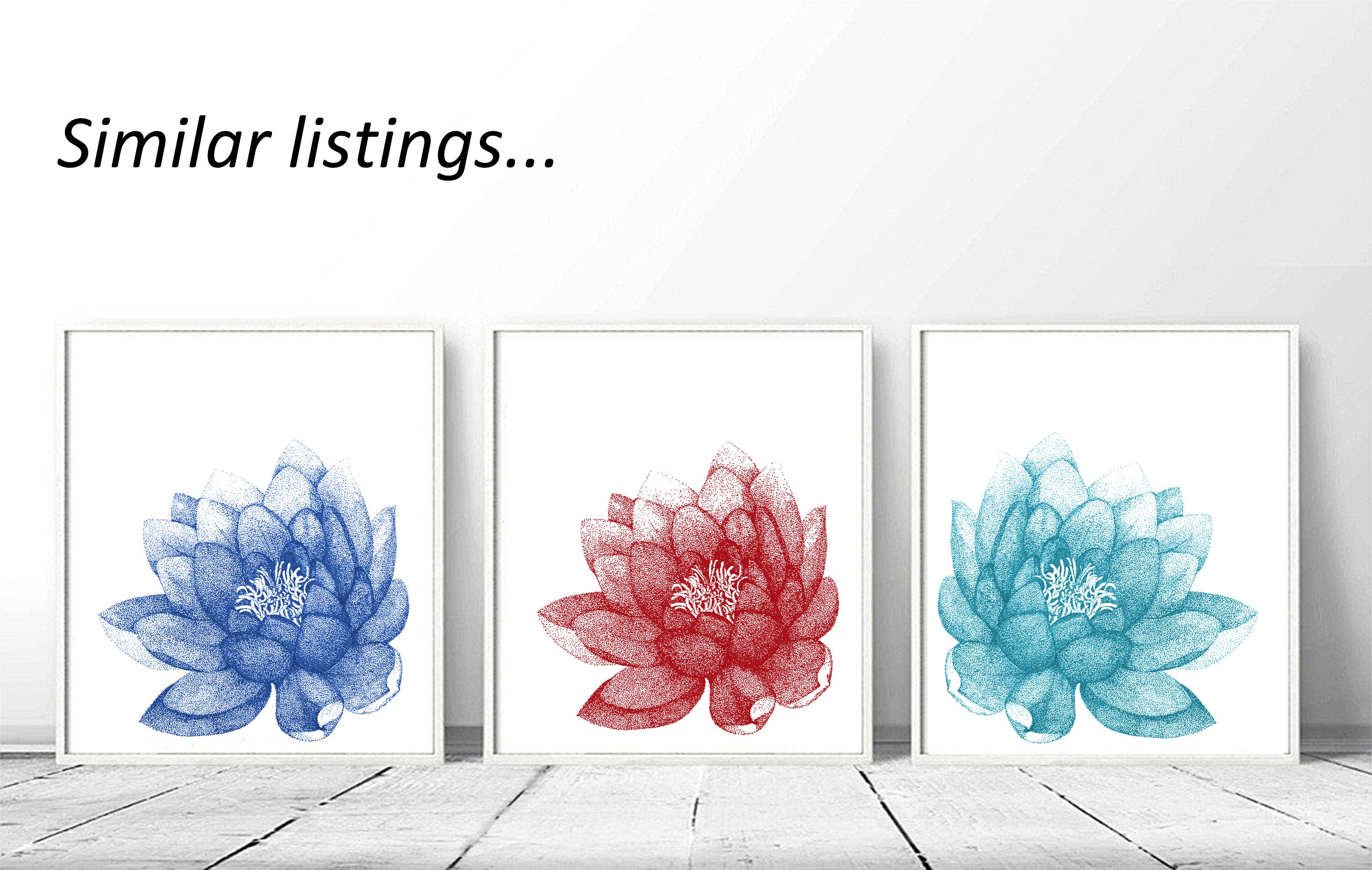 Floral Set of 2 Prints. Navy Blue Lotus Flower Wall Art for - Etsy