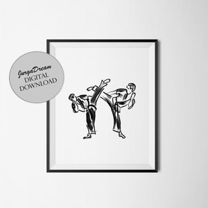 Karate kicking silhouettes wall art for instant download. Martial arts. Karate gifts. Sports poster.