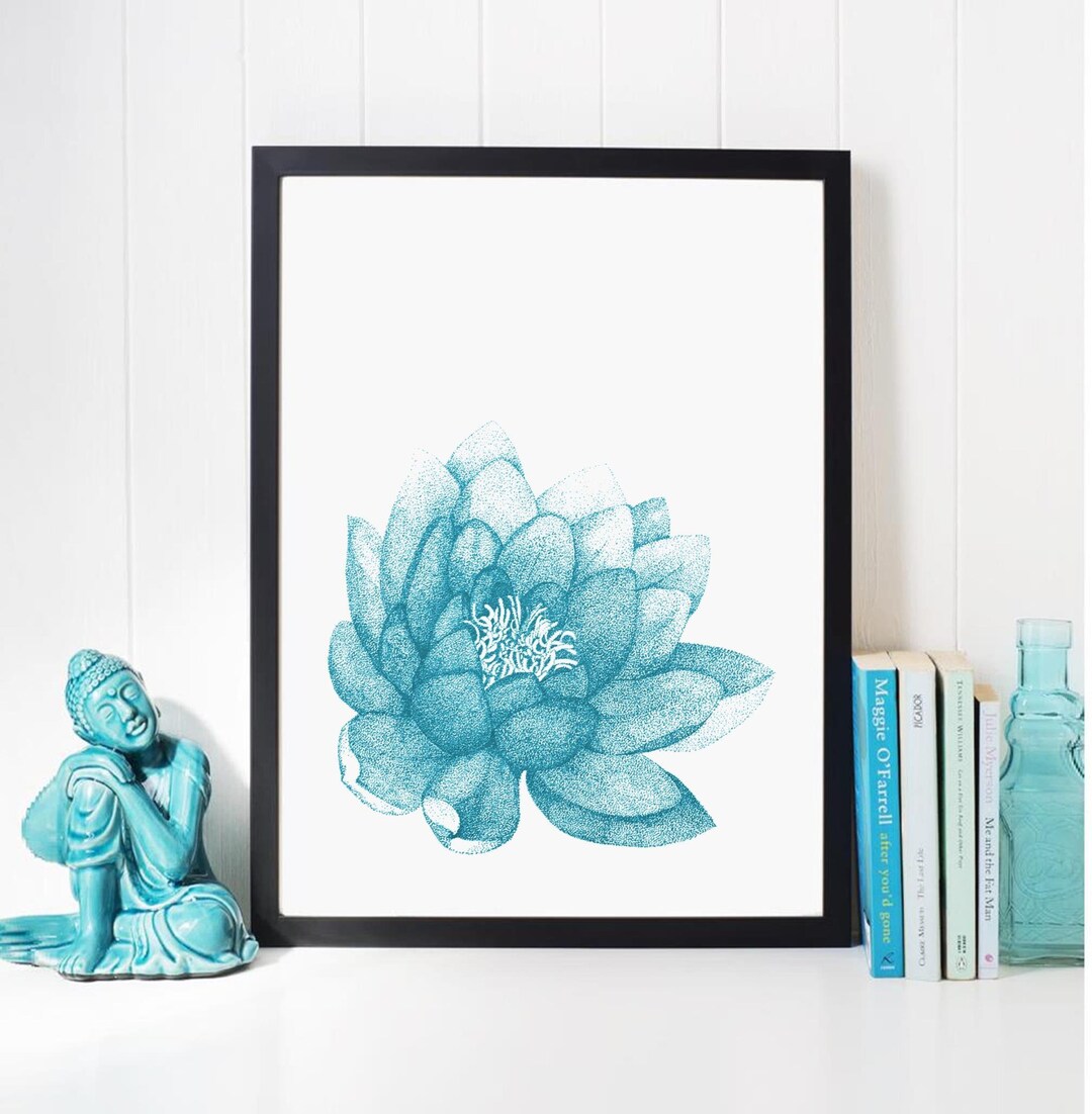 Aqua Blue Lotus Flower Poster, Turquoise Floral Bedroom Wall Art Print ...