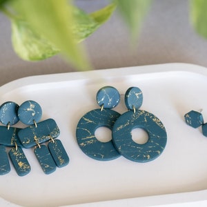 Polymer Clay Earrings | Petrol-Gold Collection | Clay Earrings | Statement Earrings | Handmade | Gift for Girlfriend | Earrings