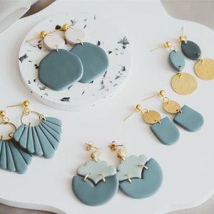 Polymer clay earrings, dangle earrings, statement earrings, clay earrings, handmade, petrol blue, gift girlfriend, wedding jewelry