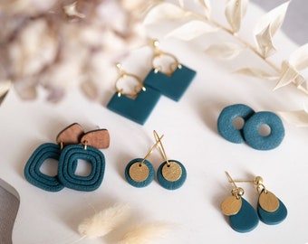 Polymer clay earrings | PETROL gold hoop earrings | Clay earrings | Statement earrings | Handmade | Gift for girlfriend | Ear jewelry