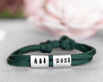 Abitur 2024 Armband personalisiert & handgestempelt mit Namen, Schulabschluss Geschenk Matura Abi Glücksbringer