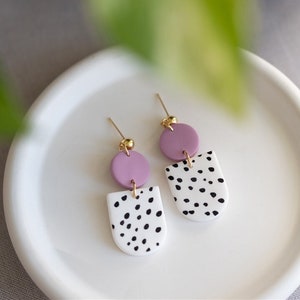 Polymer Clay Earrings | JETTE | Clay earrings | Statement Earrings | handmade | white dotted | Gift girlfriend | Earrings