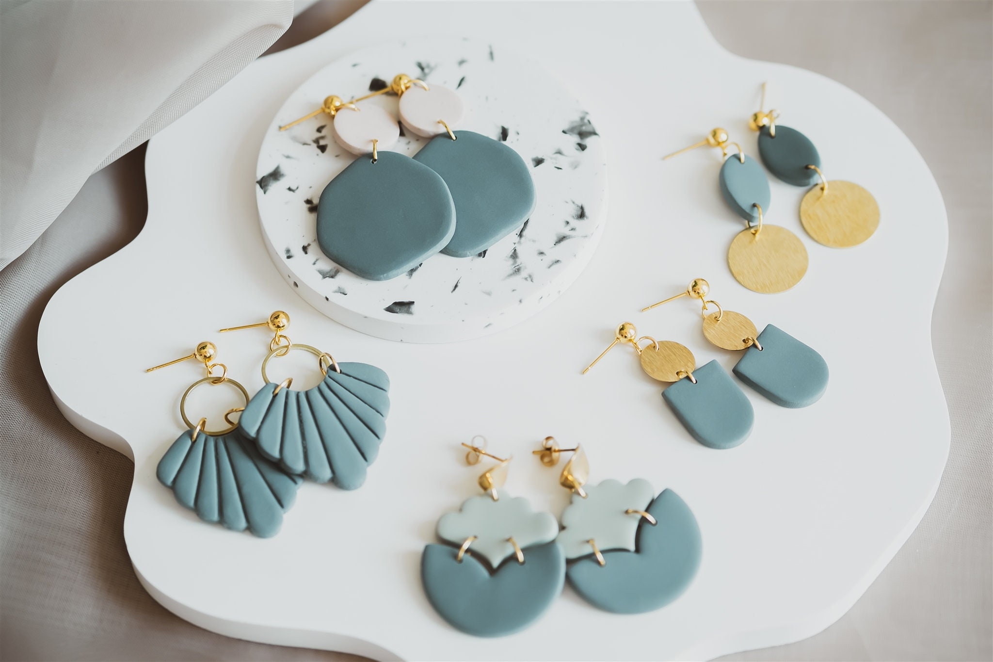 Polymer clay earrings, dangle earrings, statement earrings, clay earrings, handmade, petrol blue, gift girlfriend, wedding jewelry