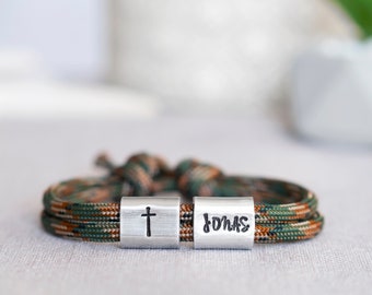 Bracelet personnalisé avec gravure estampillée à la main pour le baptême, la communion, l’anniversaire, la rentrée scolaire, la confirmation, cadeau de Noël pour les garçons