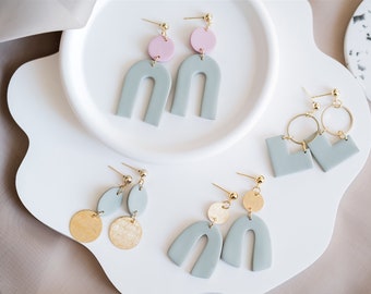Polymer clay earrings, dangle earrings, clay earrings, handmade, green, light green, sage, gift girlfriend, wedding jewelry, maid of honor