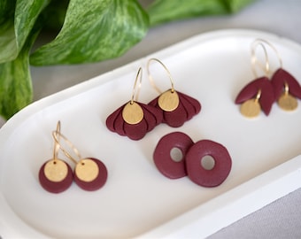 Oorbellen van polymeerklei | BORDEAUX gouden creolen | Oorbellen van klei | Statement oorbellen | Handgemaakt | Cadeau voor vriendin | Oorbellen