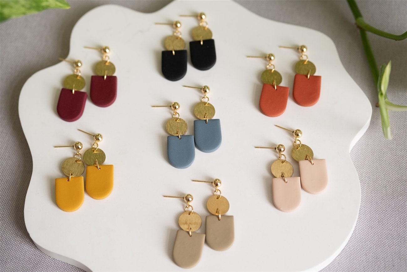 Polymer Clay Earrings | MADITA | Clay Earrings | Statement Earrings | handmade | black | burgundy | gift for girlfriend | earrings