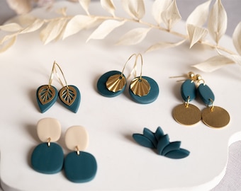 Polymer clay earrings | PETROL gold hoop earrings | Clay earrings | Statement earrings | Handmade | Gift for girlfriend | Ear jewelry