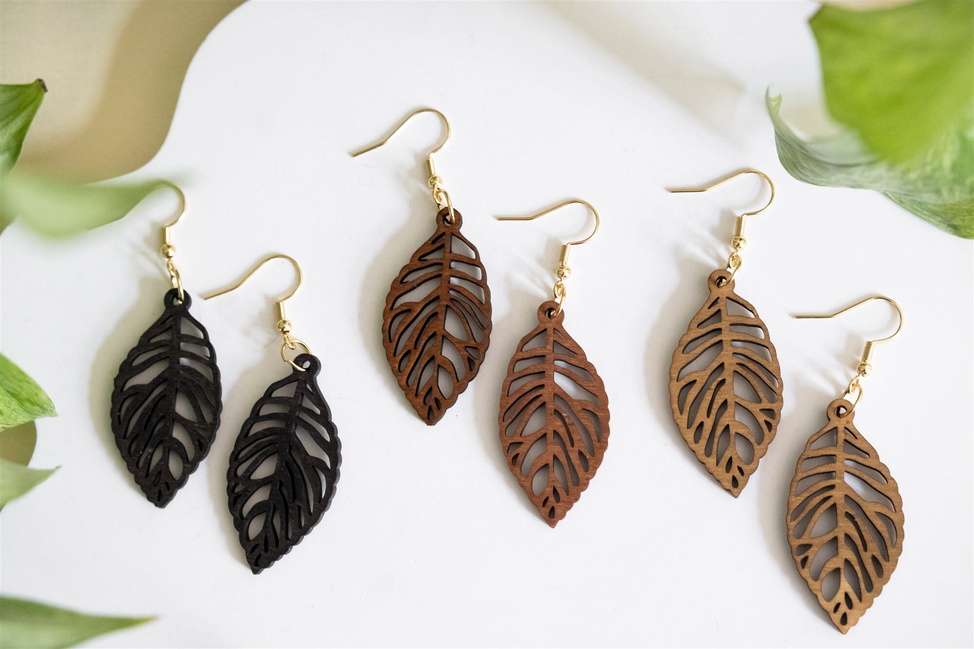 Wooden stud earrings | Leaf shape | Boho style | Boho earrings | Dangle earrings | Wooden jewelry | Natural jewelry | 29