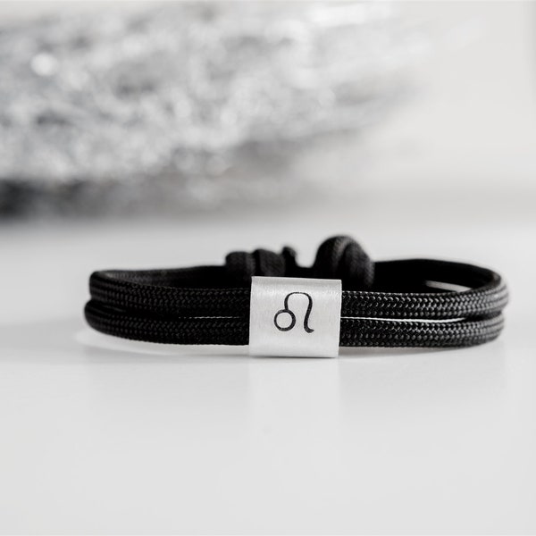 Armband personalisiert mit Gravur Horoskop "Löwe" handgestempelt zur Taufe, Kommunion, Geburtstag, Schulanfang, Konfirmation