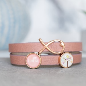 gepersonaliseerde armband, communie, bevestiging, doop, bevestiging, verjaardag, schoolinschrijving, leren armband met gewenste naam ichthys