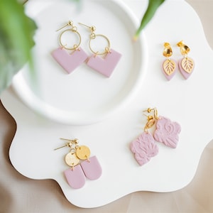 Polymer clay earrings, dangle earrings, earrings, clay earrings, handmade, pink, delicate pink, gift girlfriend, wedding jewelry, maid of honor