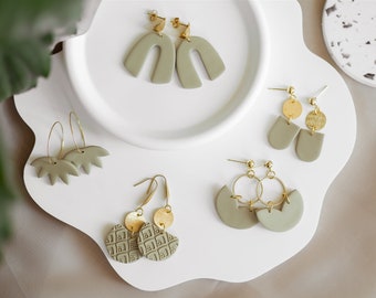 Polymer clay earrings, dangle earrings, earrings, clay earrings, handmade, green khaki, gift girlfriend, wedding jewelry, maid of honor