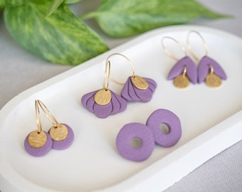 Polymer Clay Earrings | LAVENDER golden hoop earrings | Clay earrings | Statement Earrings | handmade | Gift girlfriend | Earrings