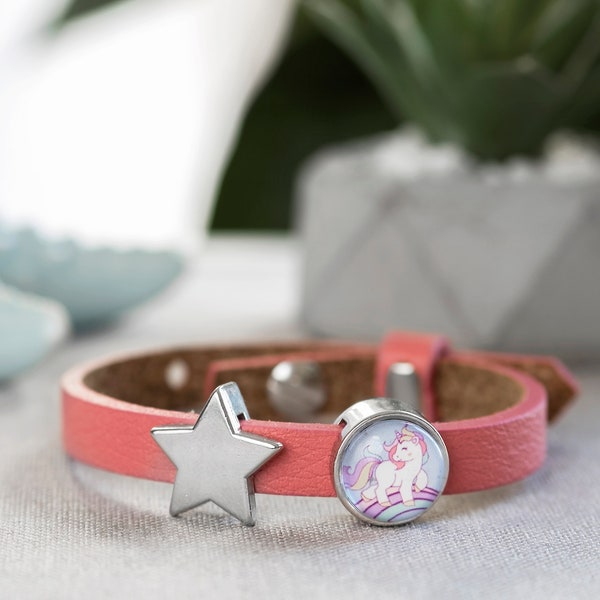 personalisiertes Kinder Lederarmband mit Einhorn | Wunschfoto | Armband Kindernamen | Kinderarmband Weihnachtsgeschenk Mädchen Namensarmband