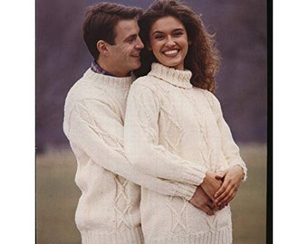 Patons Aran Knitting Pattern 2345 His and Her Sweaters