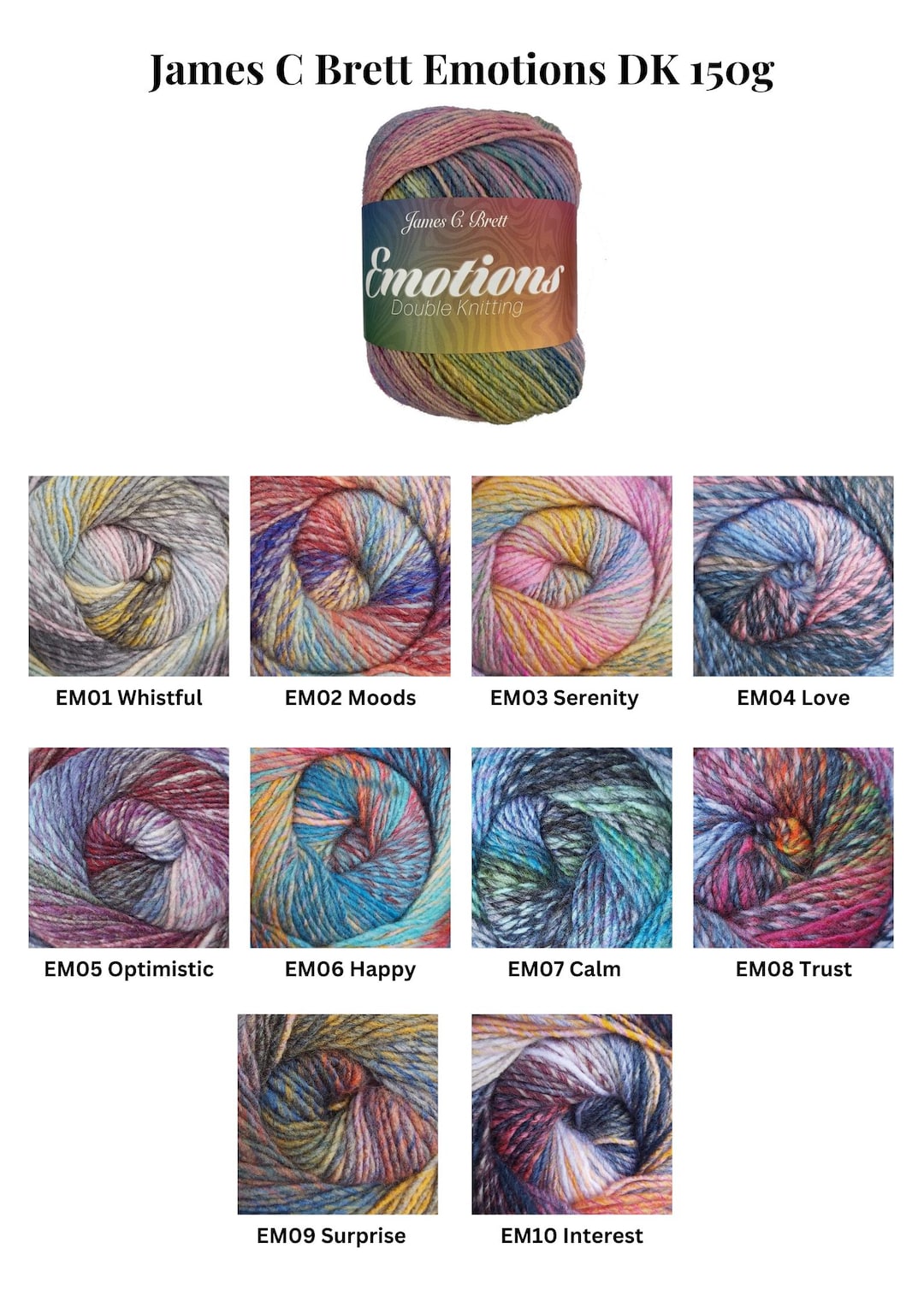 Laine à Tricoter James Brett Emotions DK - 150g - Couleur Curieux - 100% Acrylique