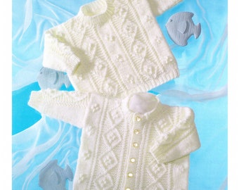 UKHKA 15 Baby Double Knitting Pattern - Sweater and Cardigan, 41-56cm, 16-22in
