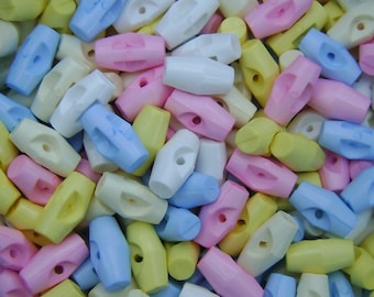 Poppy's Buttons 100 Baby Toggles 3/4" - 20 each white, lemon, pink, blue, cream