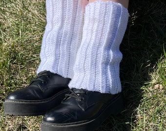 White crochet leg warmers