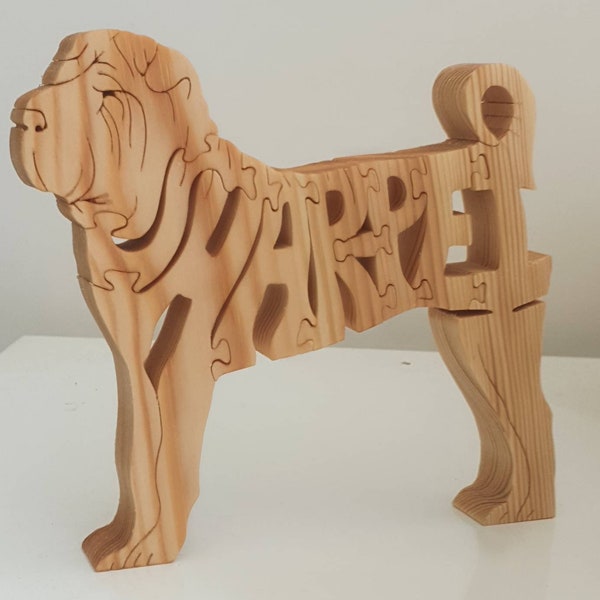 SHAR-PEI handmade wooden dog jigsaw puzzle ornament