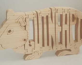 Guinea-pig handmade wooden animal jigsaw ornament