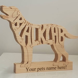 BLACK LAB  handmade wooden dog PERSONALISED jigsaw puzzle ornament