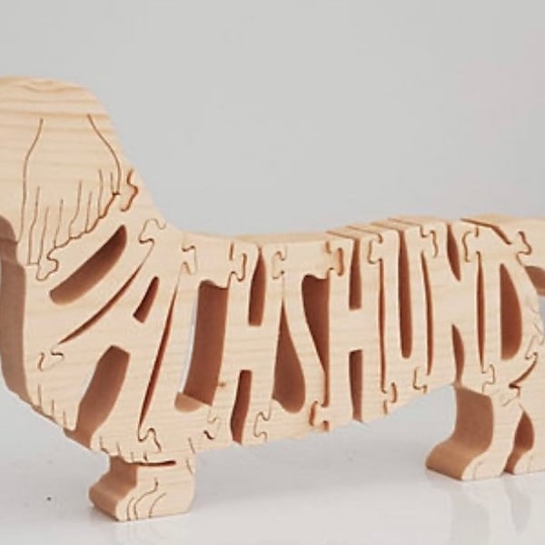 LONGHAIRED DACHSHUND handmade wooden jigsaw puzzle ornament sculpture carving