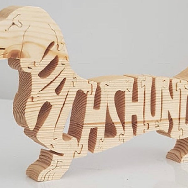 DACHSHUND handmade wooden dog jigsaw puzzle ornament carving sculpture