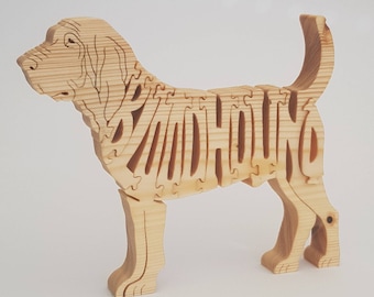 BLOODHOUND fatto a mano in legno animale cane puzzle ornamento