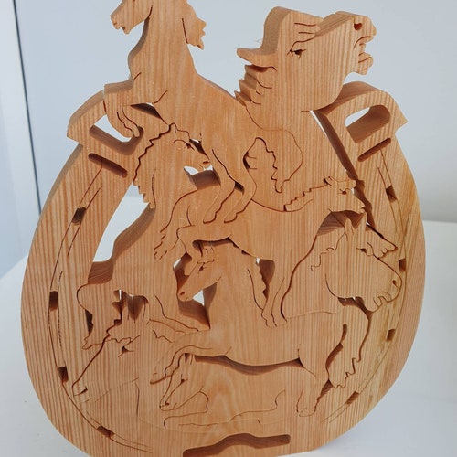 HORSES Pile up Handmade wooden animal puzzle ornament