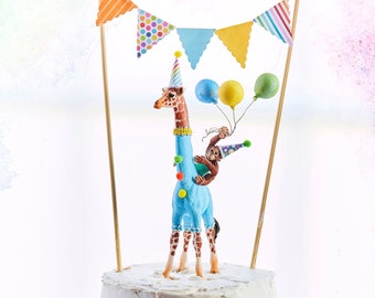 Birthday Giraffe Cake Topper/Orangutan and Giraffe Birthday Cake/Safari Party Cake Topper/Giraffe Cake/Orangutan Cake