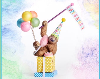 Sloth Birthday Cake Topper: Party Animal with Donut & Gifts
