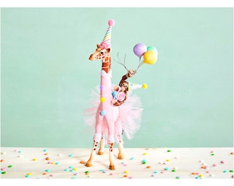 Party Animal Giraffe Cake Topper for Birthday: Pink Safari Themed Decorations