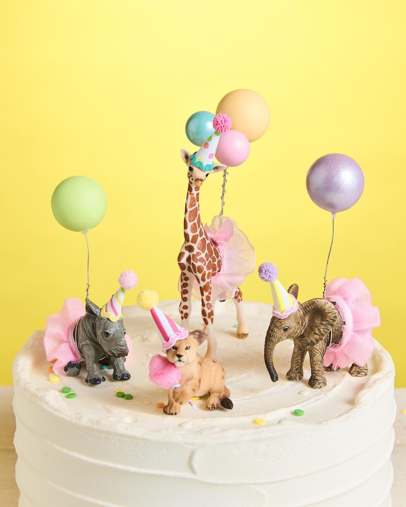 Safari Animal Birthday Cake Toppers: Party Animal Giraffe, Rhino, Lion