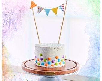 Brightly colored birthday bunting banner for small 6 to 8 inch cakes