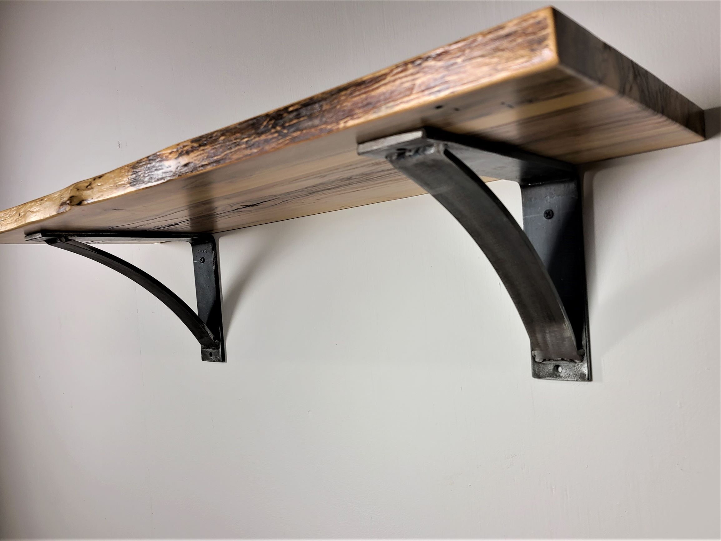 30 Live Edge Maple Shelf W/ Heavy Steel Shelf Brackets Etsy