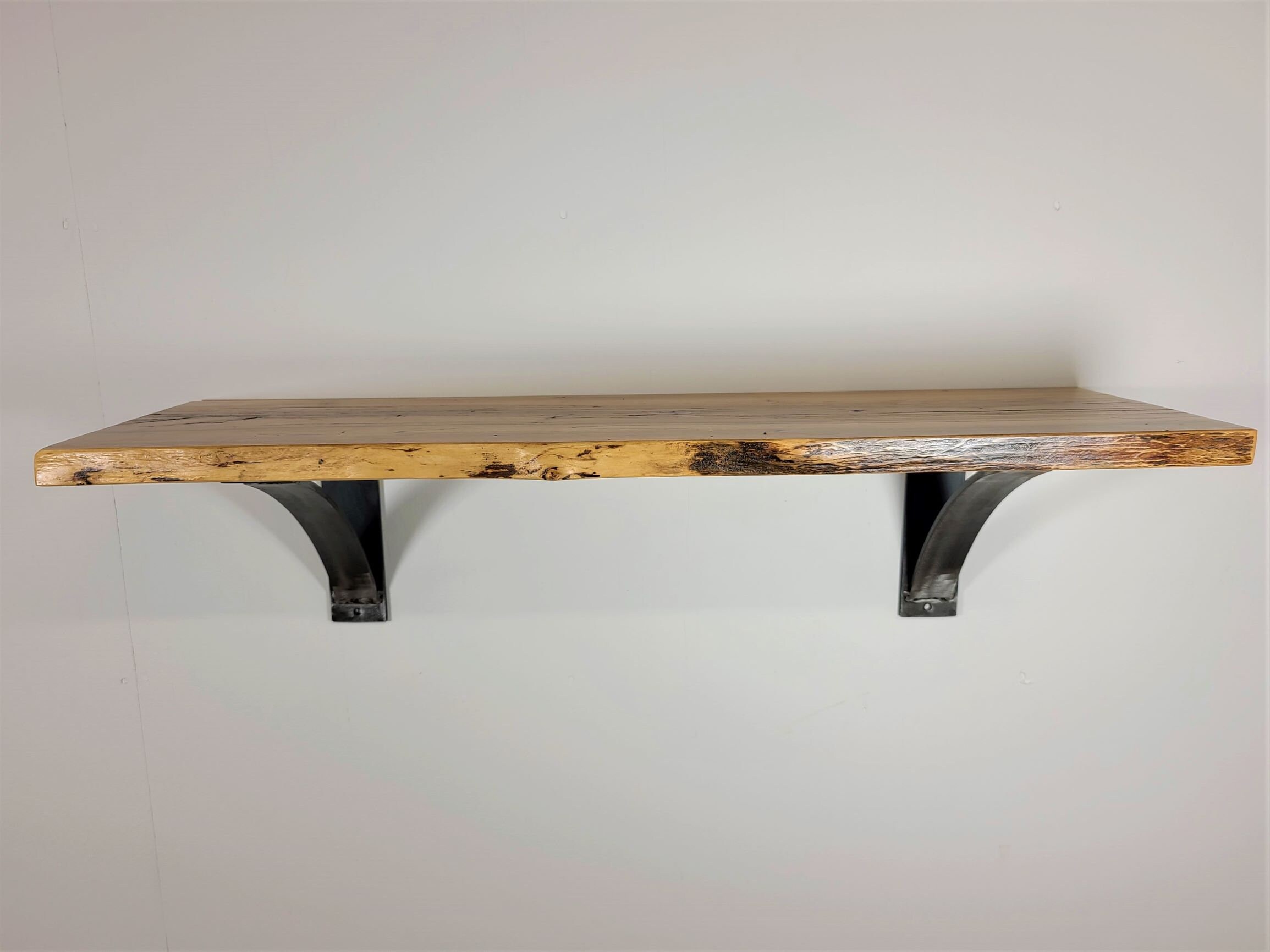 30 Live Edge Maple Shelf W/ Heavy Steel Shelf Brackets Etsy