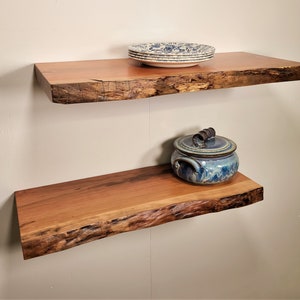 Solid Cherry Floating Shelf, Live-Edge Floating Shelf, Hidden Shelf Bracket included, Satin Smooth CCV Finish