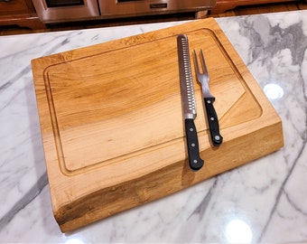 Live Edge Hard Maple Carving Board, 2.25" Solid One-Piece Sugar Maple with juice groove.