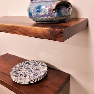 2" Thick Walnut Floating Shelf, Flat-Edge, Modern Walnut Shelf w/ Premium CCV Finish and HD Steel Hidden Steel Bracket