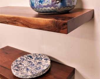 2" Thick Walnut Floating Shelf, Flat-Edge, Modern Walnut Shelf w/ Premium CCV Finish and HD Steel Hidden Steel Bracket