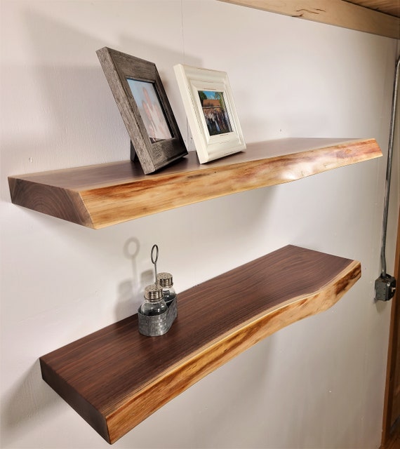 2 Thick Walnut Floating Shelf Live edge Single plank Black Walnut