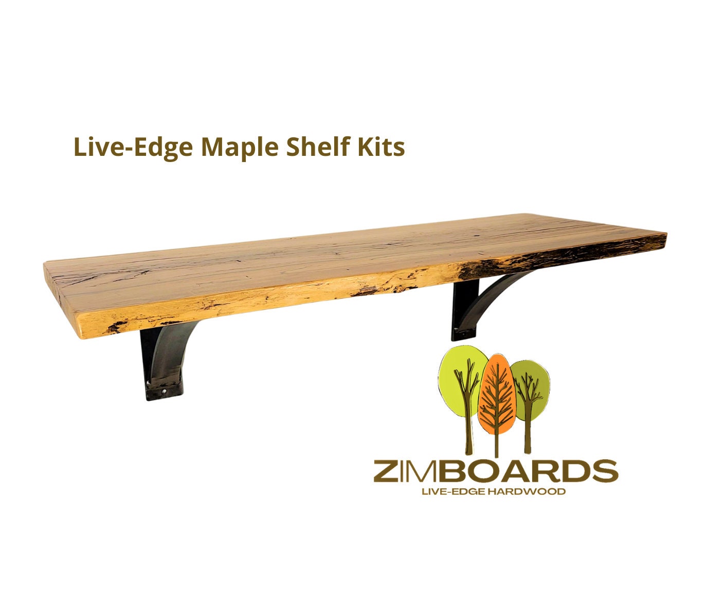30 Live Edge Maple Shelf W/ Heavy Steel Shelf Brackets Etsy