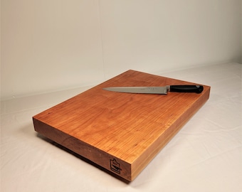 Cherry Flat Edge Cutting Board, 2&quot; Thick, Single-Plank Solid Black Cherry - Reversable Wood Cutting Board